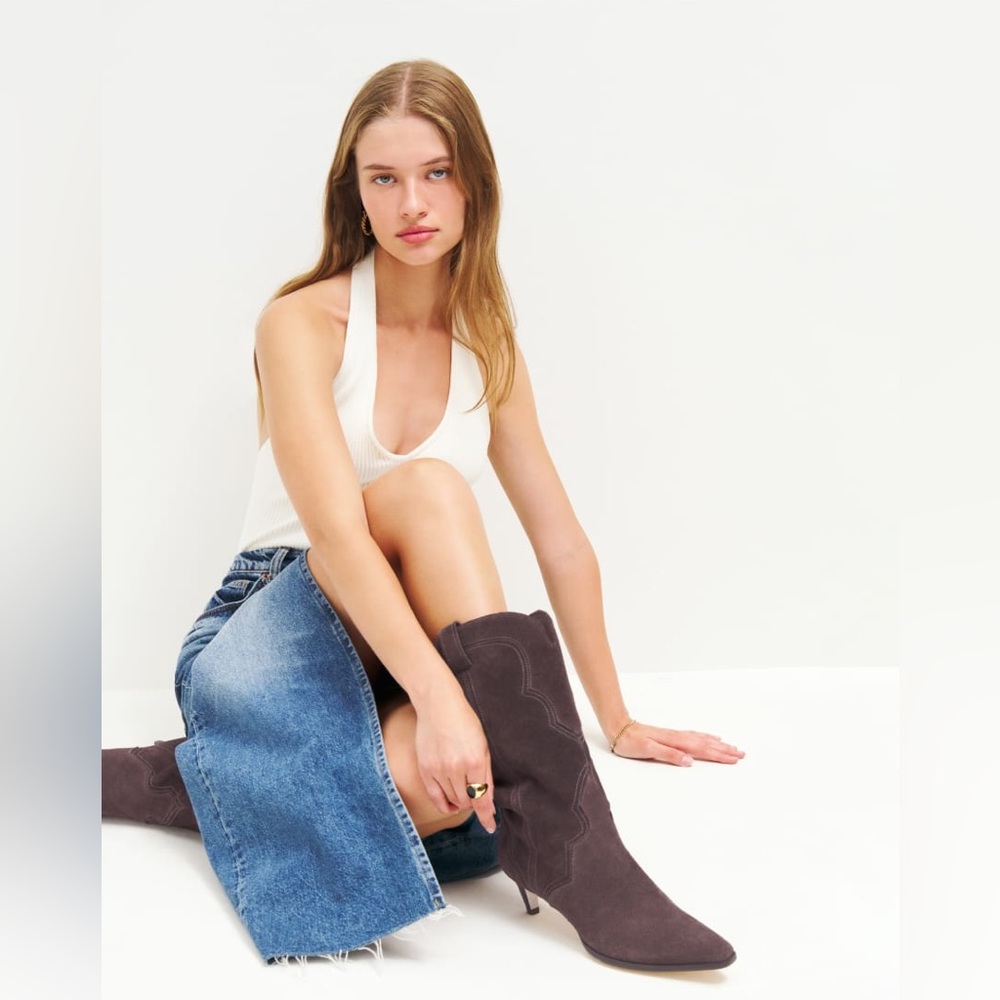 REFORMATION ORLY WESTERN BOOT BROWN SUEDE SZ 11